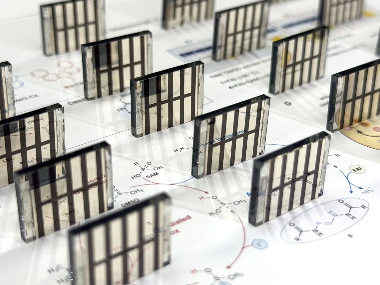 Semi-transparent perovskite devices laid over the chemical design scheme of the interfacial molecules